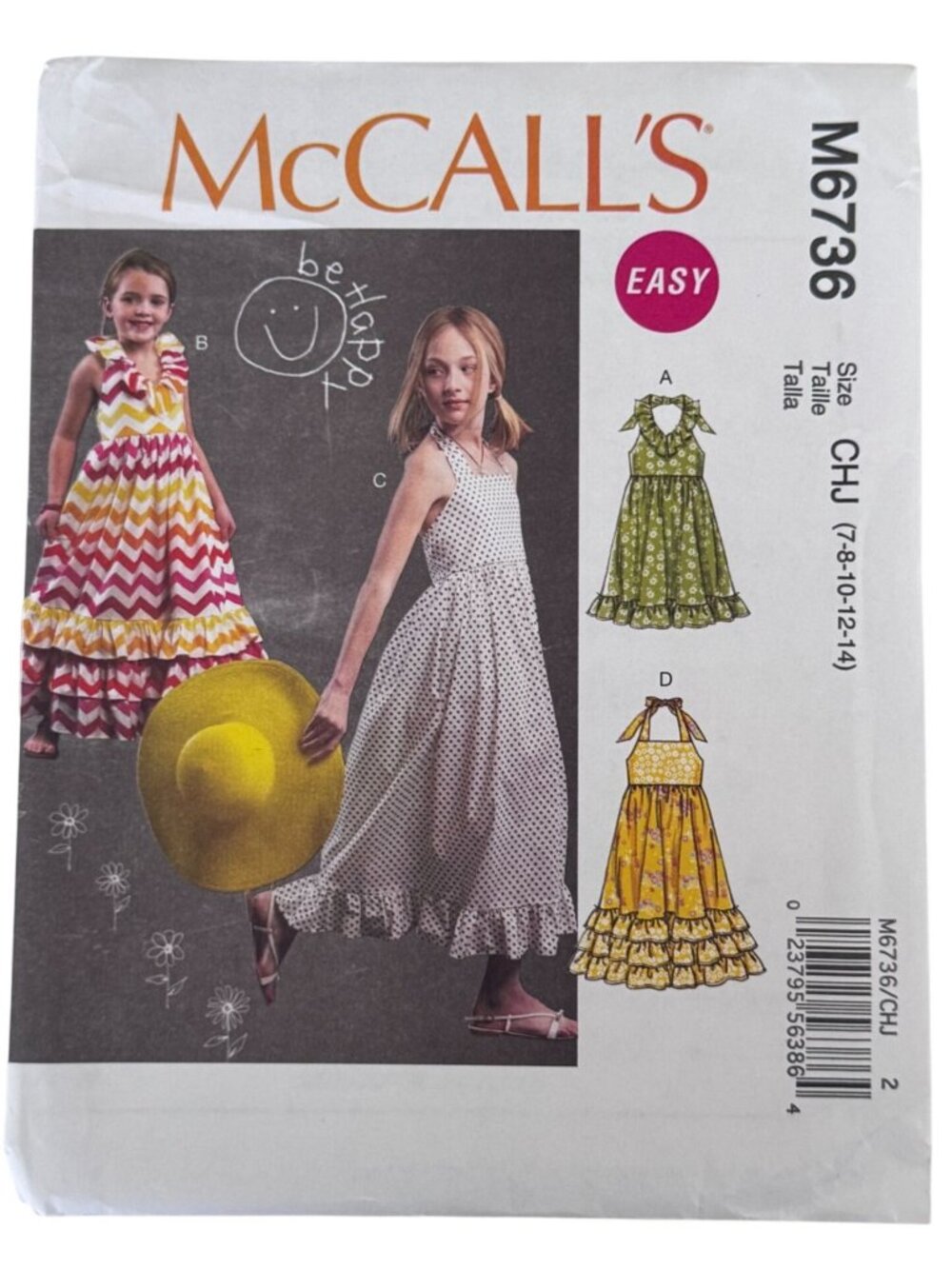 McCalls Sewing Pattern M6736 Girls Maxi Dress Easy Boho Summer Ruffle 7-14 Uncut